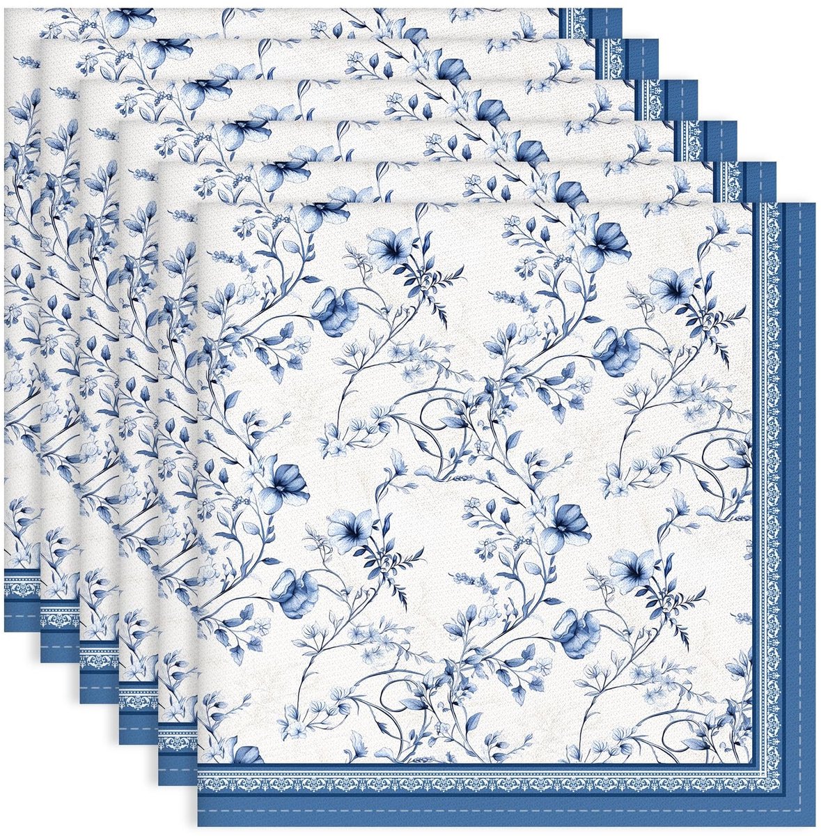 Omgoods - Blue Rose Watercolor Servetten - 100% Katoen Set van 6 voor Diner en Feest