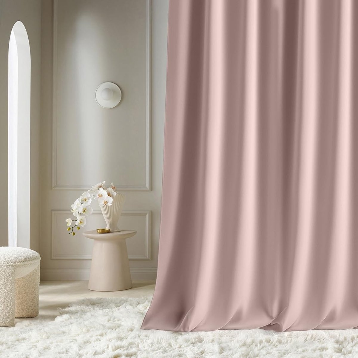 Omgoods - Aura Gordijn met Zilveren Ringen - Poederroze 180 x 260 cm voor Woonkamer en Slaapkamer