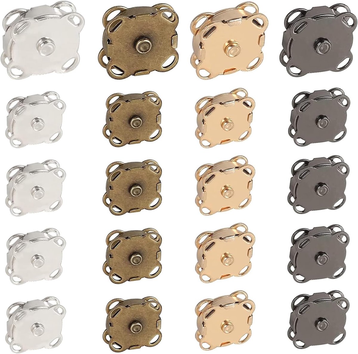 Knoop, Magnetische Knop, 20 Stuks Magnetische Knop, Magnetische Sluiting Zak, Magnetische Knop, Naaien Magnetische Knop, voor Doe-het-zelf, Handtassen, Kleding, Jassen, 4 Kleuren