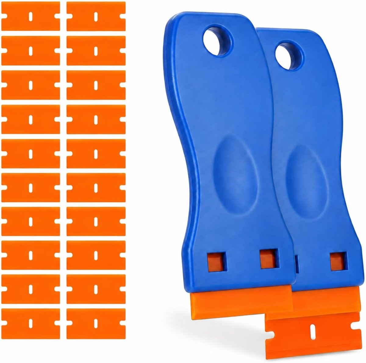 Schrapers met 20 reservemessen voor nauwkeurige reinigingswerkzaamheden, compact gereedschap voor het verwijderen van stickers, folies, lijmresten en resten op glas, auto en