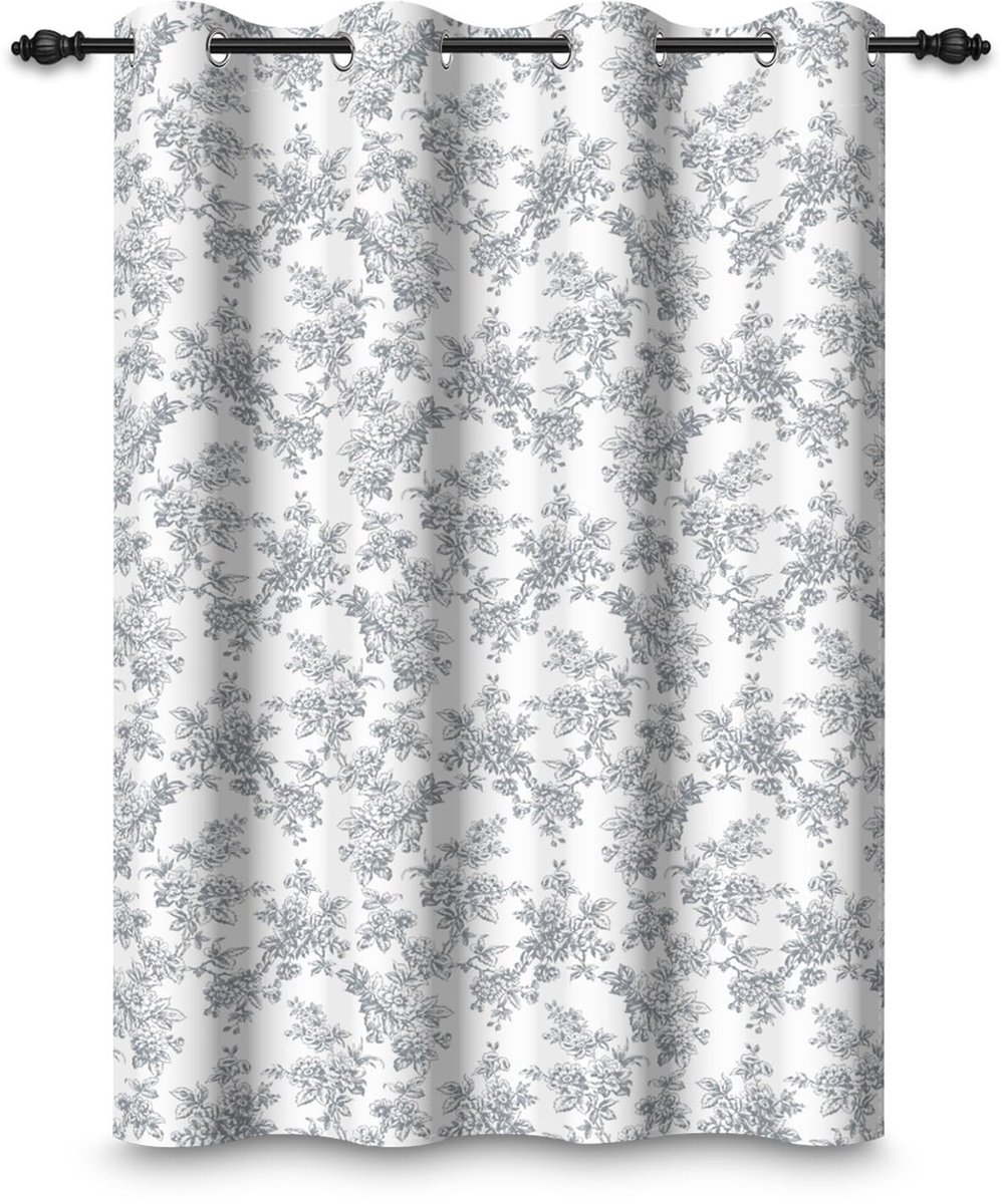 Omgoods - 135x175 cm Gordijn met Oogjes - Vintage Bloemenpatroon Grijs