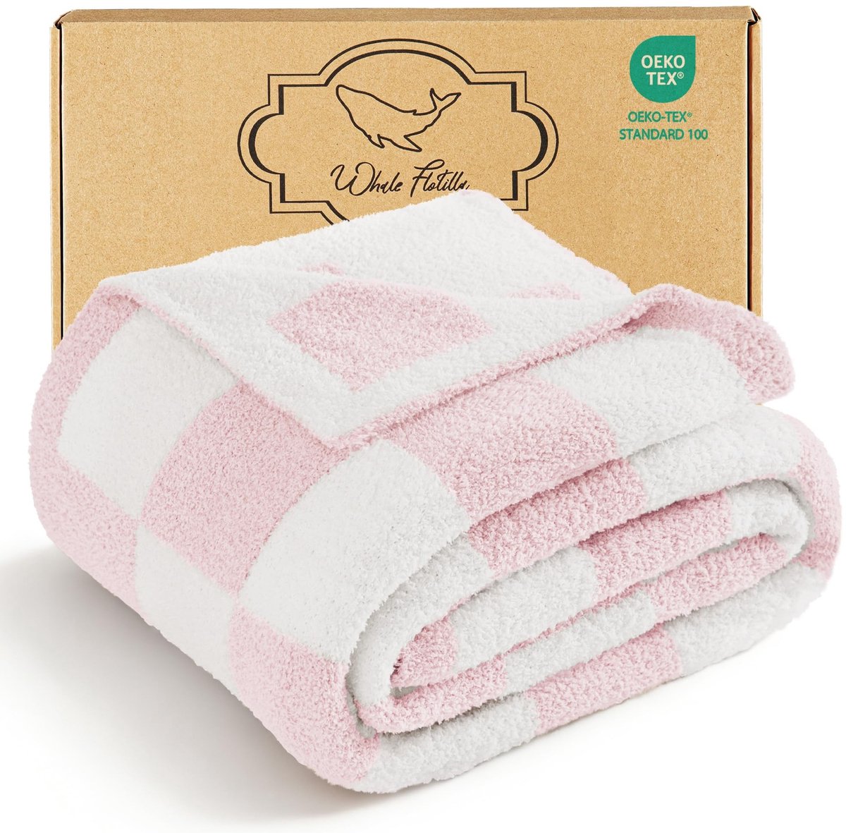Omgoods - Knuffel Deken met Geruit Patroon - Zachte en Pluche Sofa Deken, 130 x 170 cm, Roze