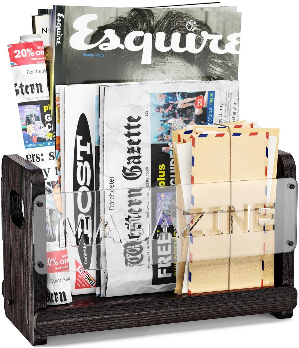 Omgoods - Houten Tijdschrift Houder - Decoratieve Magazine Rack voor Kantoor en Thuis