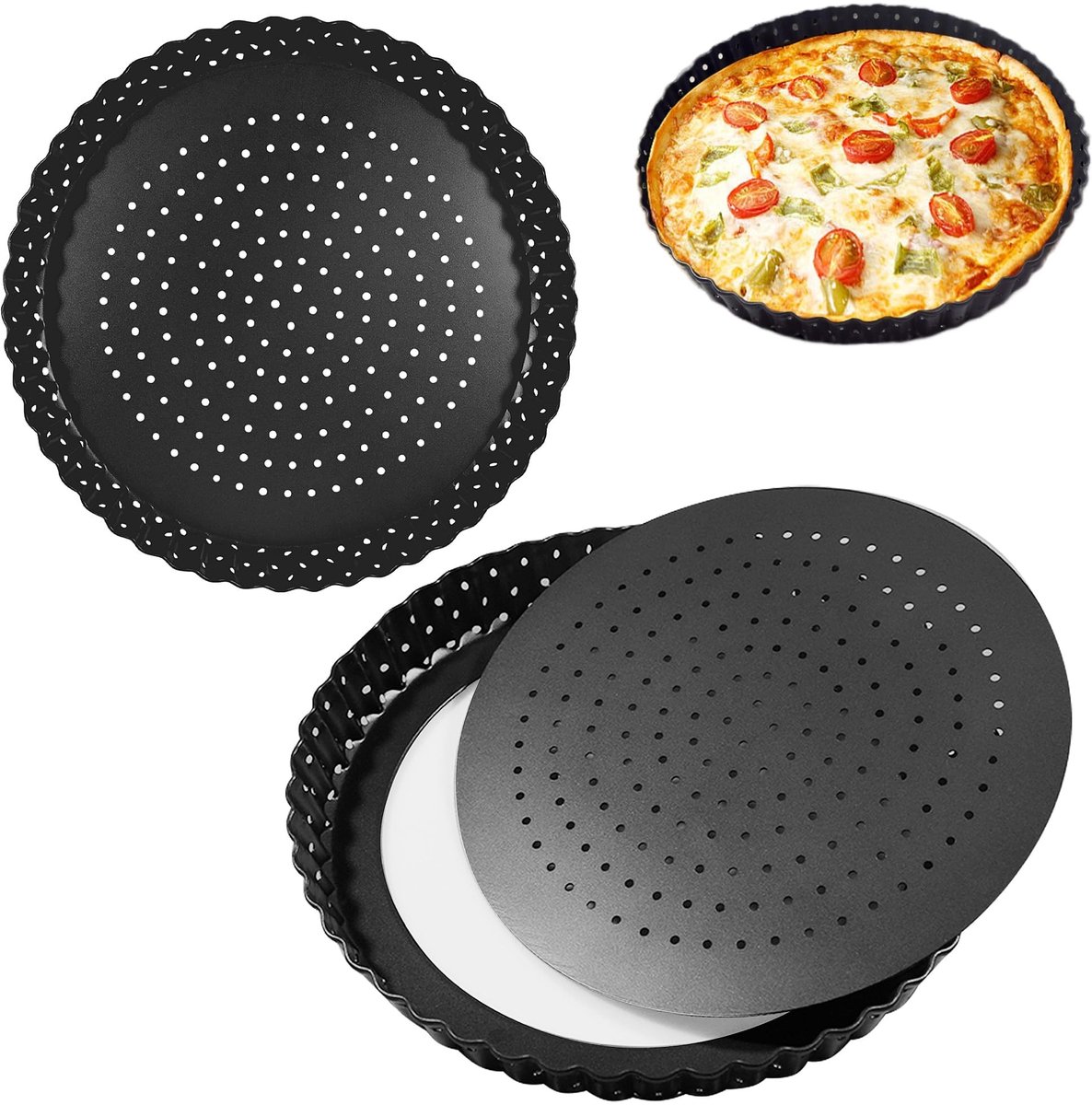 Omgoods - 2 Stuks Cakevormen met Verwijderbare Bodem - Non-Stick Quiche Mould