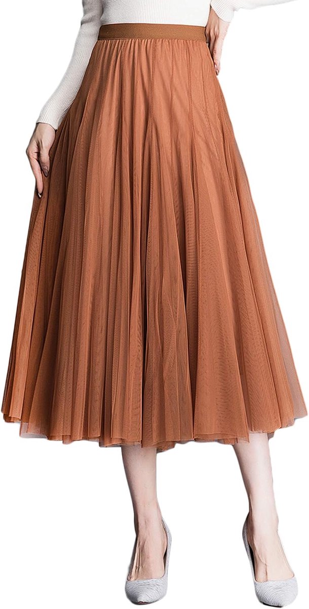tule rok midi plooirok hoge tailleband chique rok elastische taille gedrapeerde stof