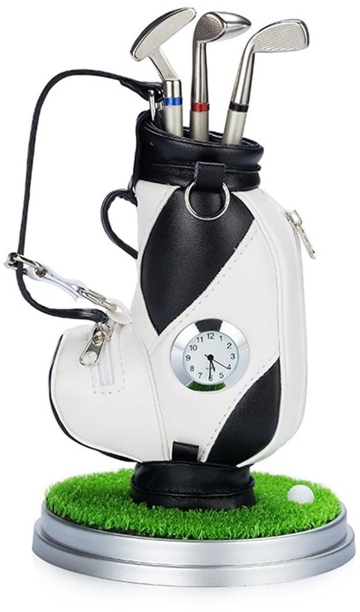 Omgoods - Golf Tas Pennenhouder met Klok - Mini Golf Caddy voor Bureau
