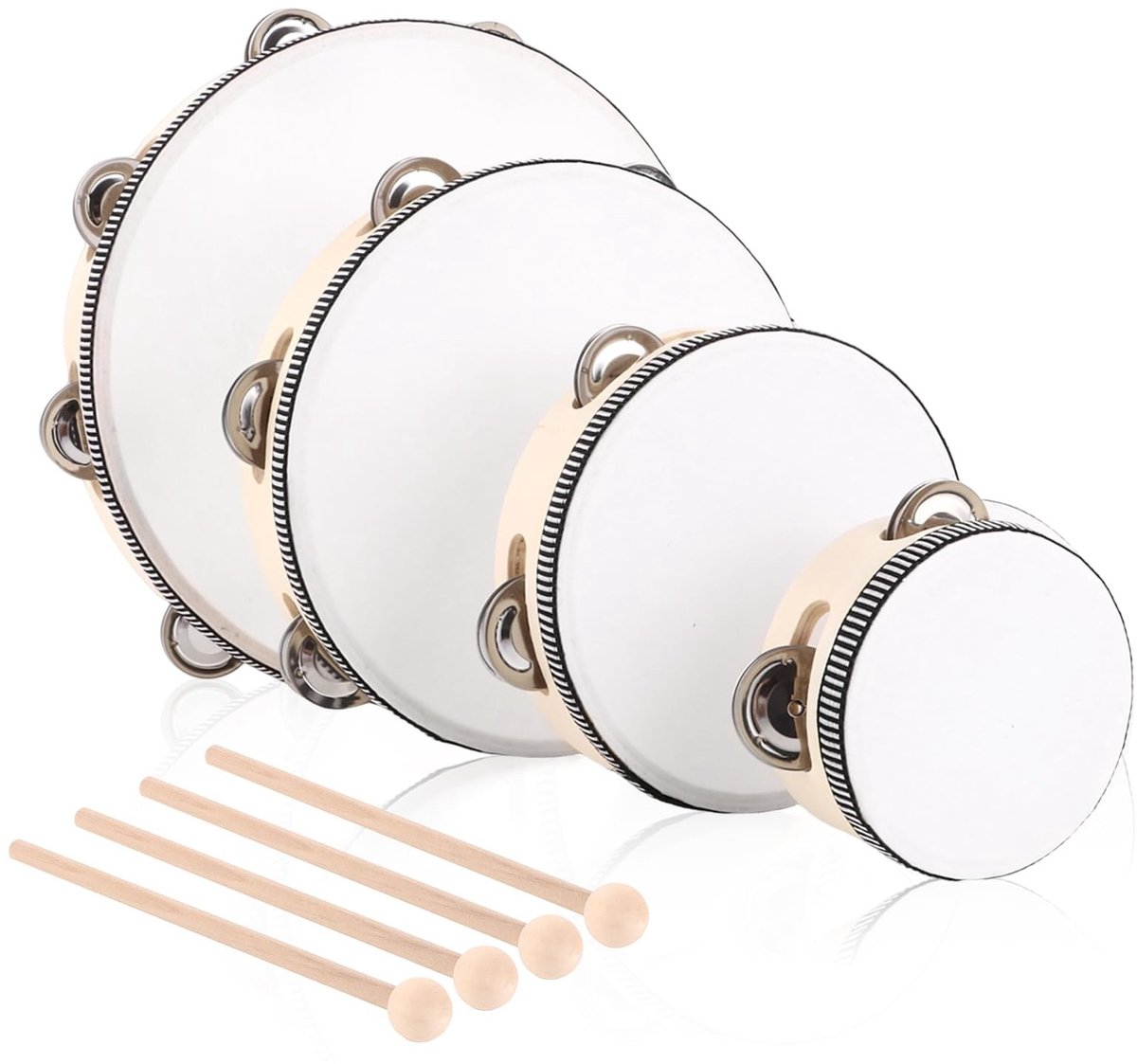 Omgoods- Handtrommel Set - 4-delige Tamboerijn - Houten Percussie - Diverse Maten (10/15/20/25 cm) - Mooi Geluid - Eenvoudig te Spelen