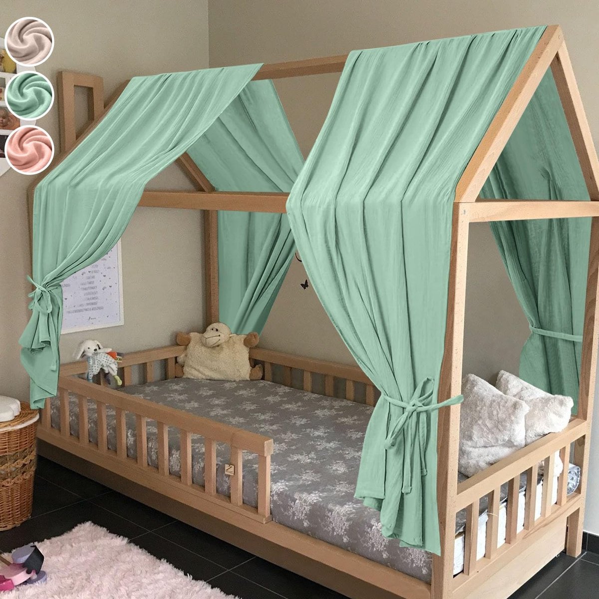 Omgoods - Prinsessen Bedgordijn Set, 130x320 cm - 100% Biologisch Katoen