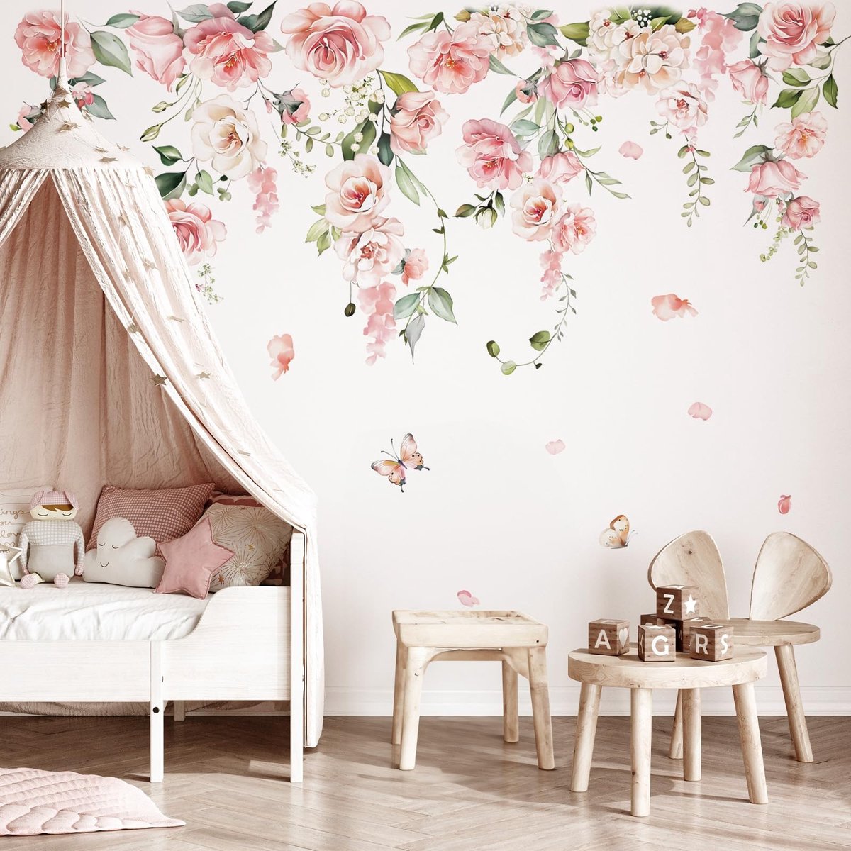Omgoods- Muursticker Grote Roze Bloem - Muurdecoratie Babykamer - Muurstickers Slaapkamer - Muurstickers Woonkamer - Niet giftig PVC - Eenvoudig te verwijderen
