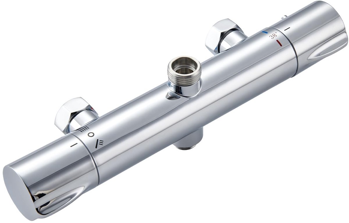 Omgoods - Thermostatische Douchemengkraan met 2 Uitgangen en Veiligheidsknop 38°C - Rond Chroom