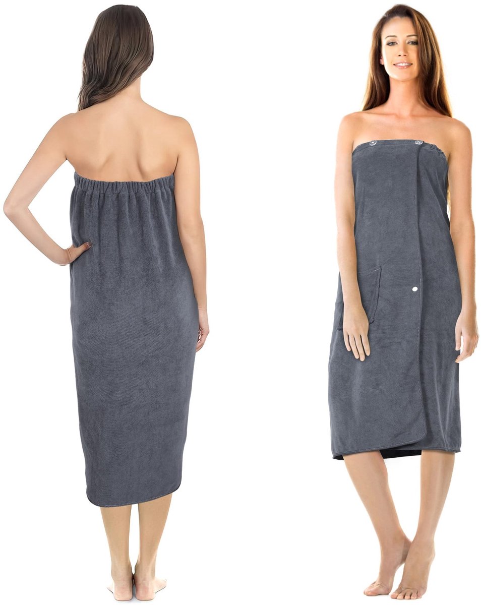 Omgoods - Sauna Handdoek voor Vrouwen met Knopen, 400gsm Microvezel, Geschikt voor Sauna en Badkamer, Grijs