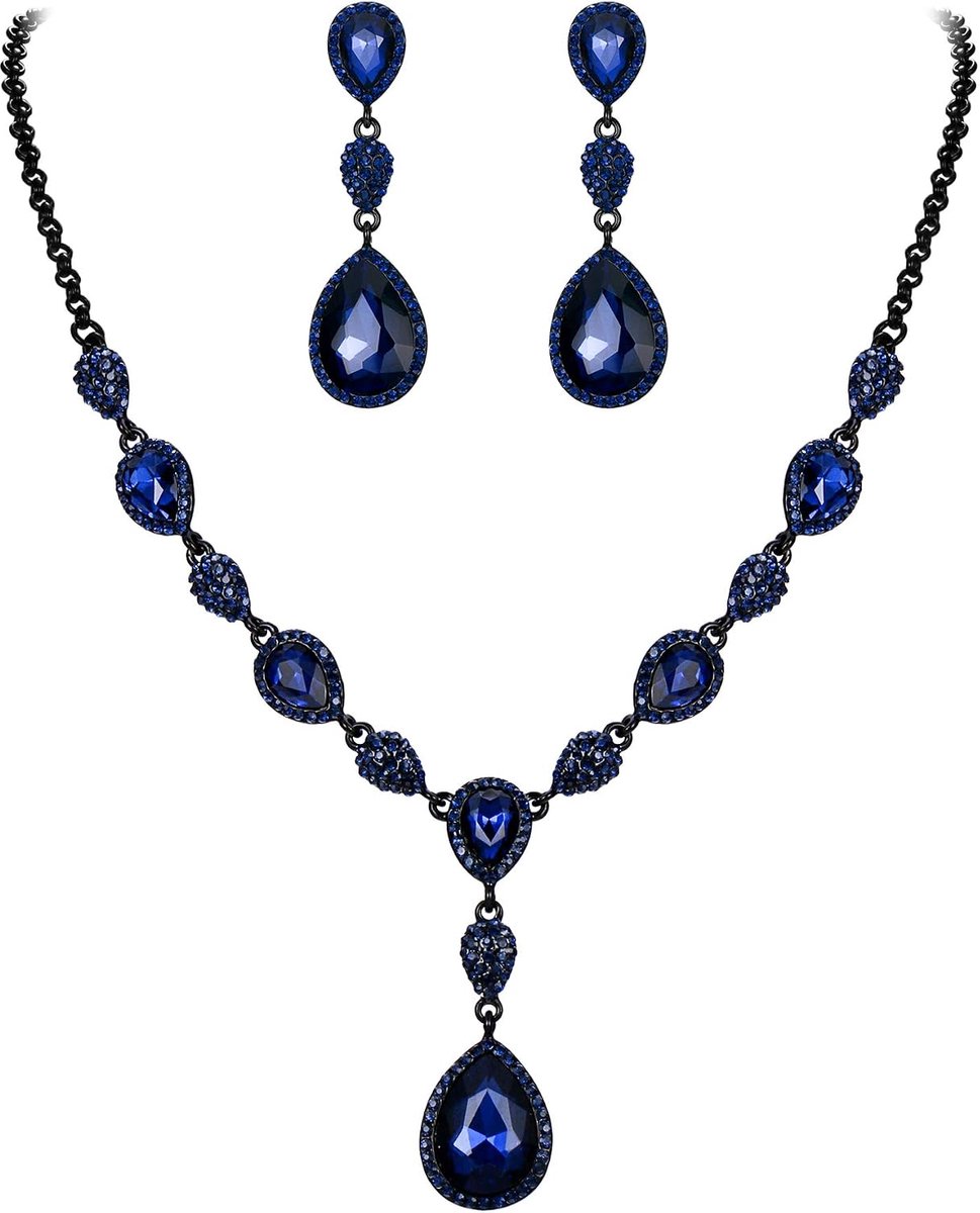 Sieradenset voor dames, bruiloft, bruid, zirkonia, teardrop Y, halsketting en oorbellen, sieradenset voor vrouwen