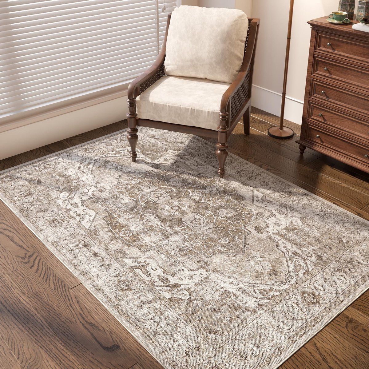 Omgoods - Vintage Vloerkleed 150 x 210 cm - Multifunctionele Tapijt met Bloemenprint