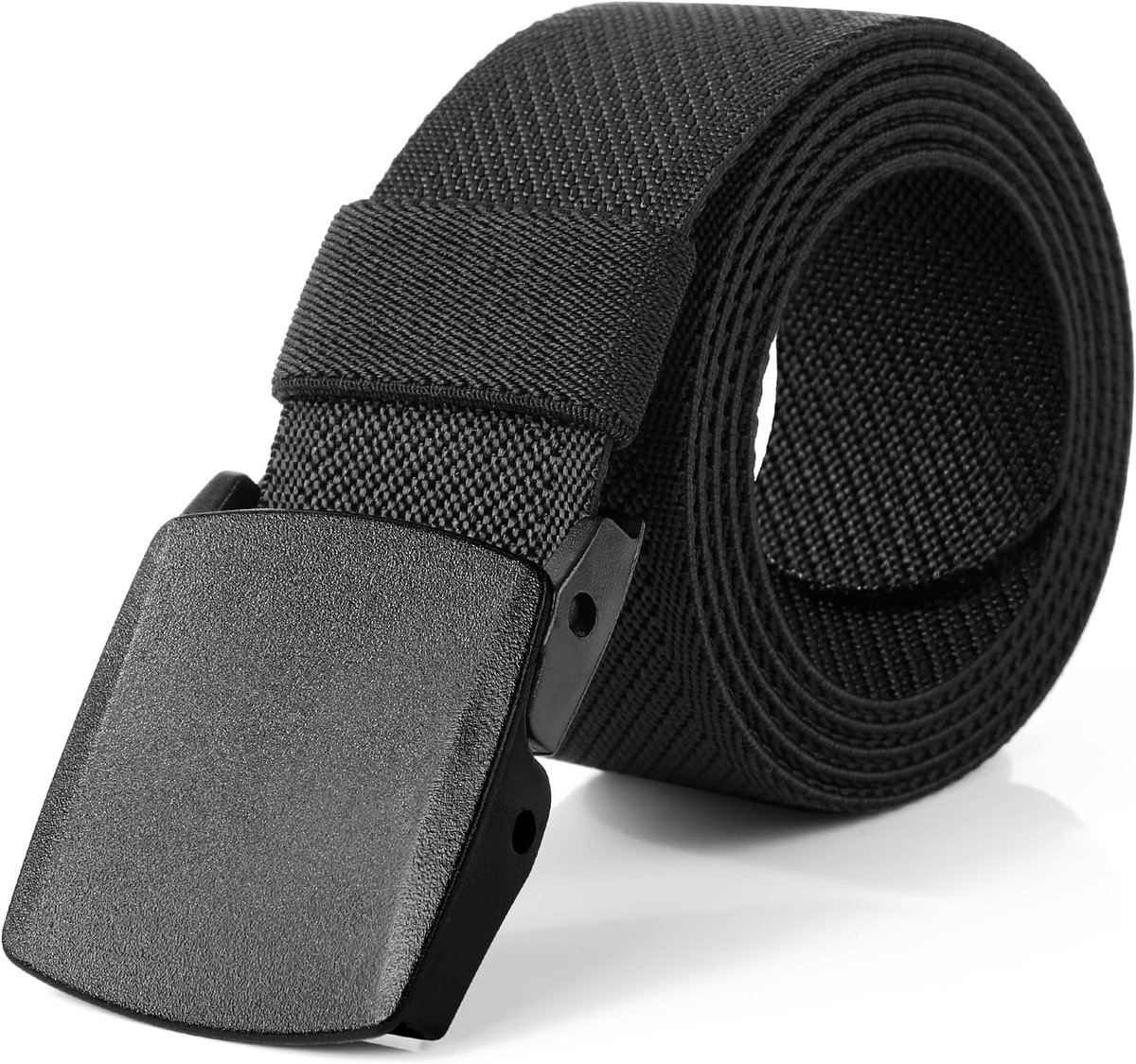 Elastische werkriem voor heren, verstelbare nylon outdoor riem voor heren, metalen gesp riem zonder gaten, snelle pasvorm door de veiligheid van de luchthaven, zwart, M