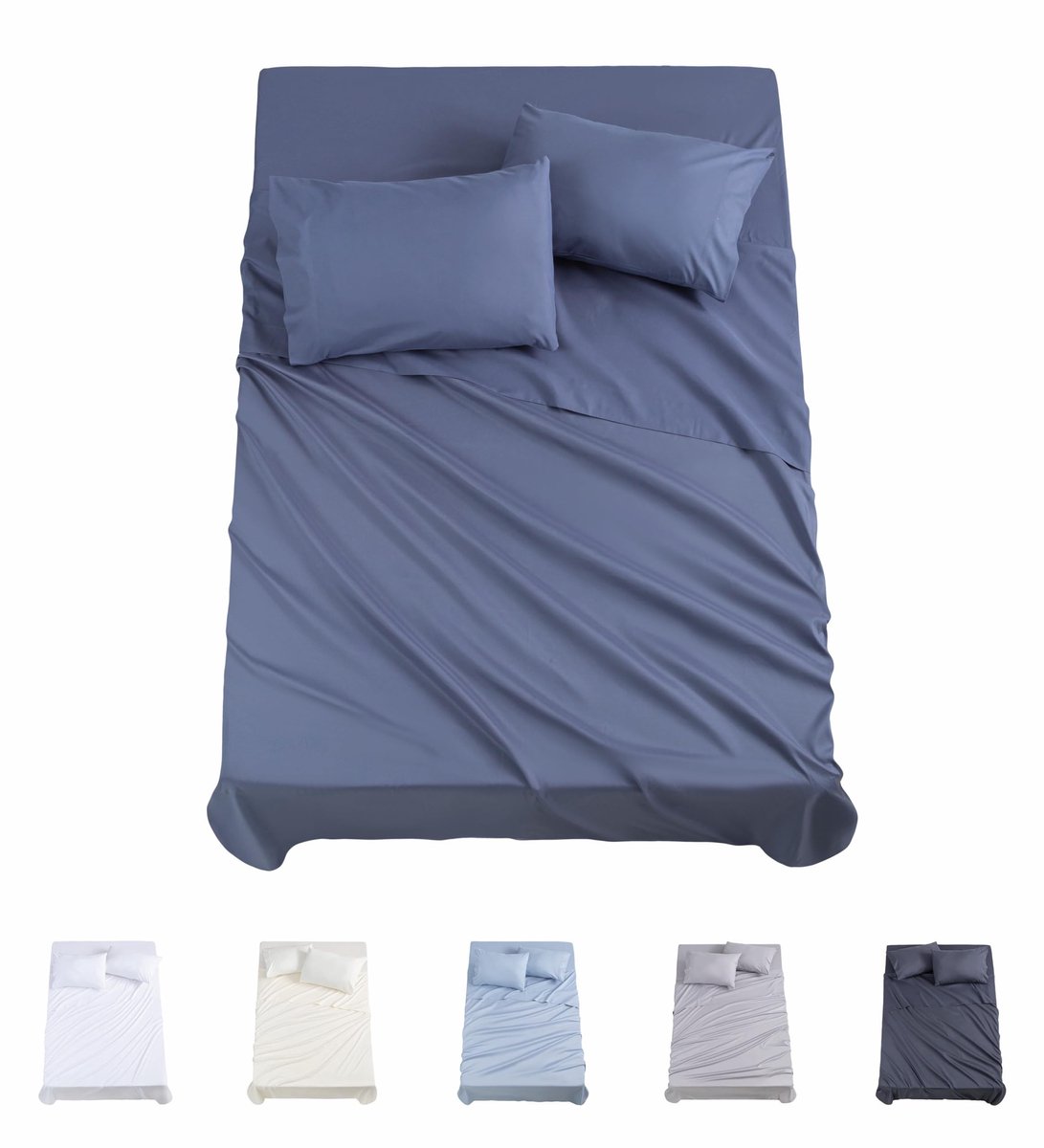 Omgoods - 4-delige Beddenset met Fitted Sheet en Kussenslopen - Blauw Grijs