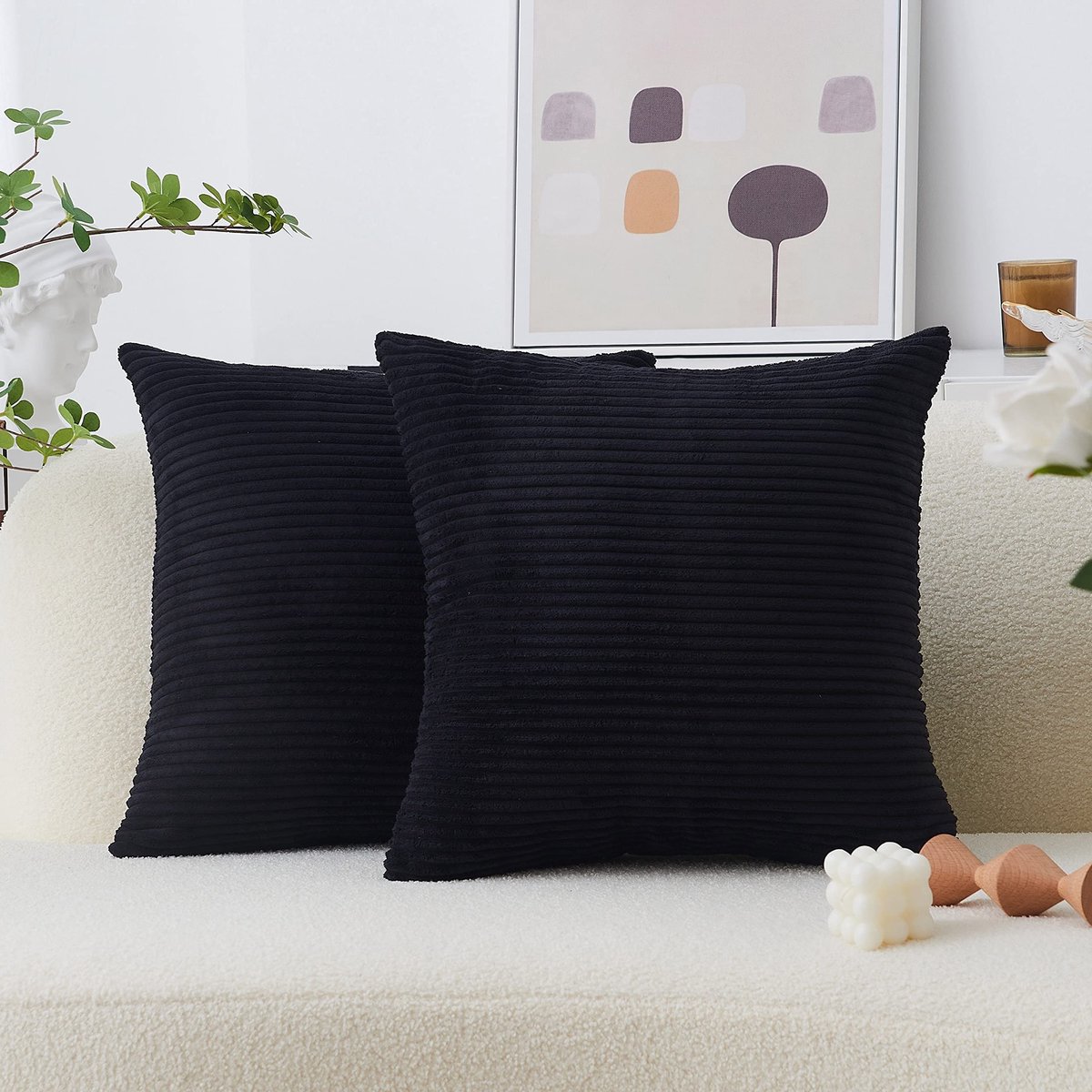 Omgoods - Set van 2 Zwarte Corduroy Kussenhoezen 60 x 60 cm - Super Zacht en Stijlvol voor Woonkamer en Slaapkamer