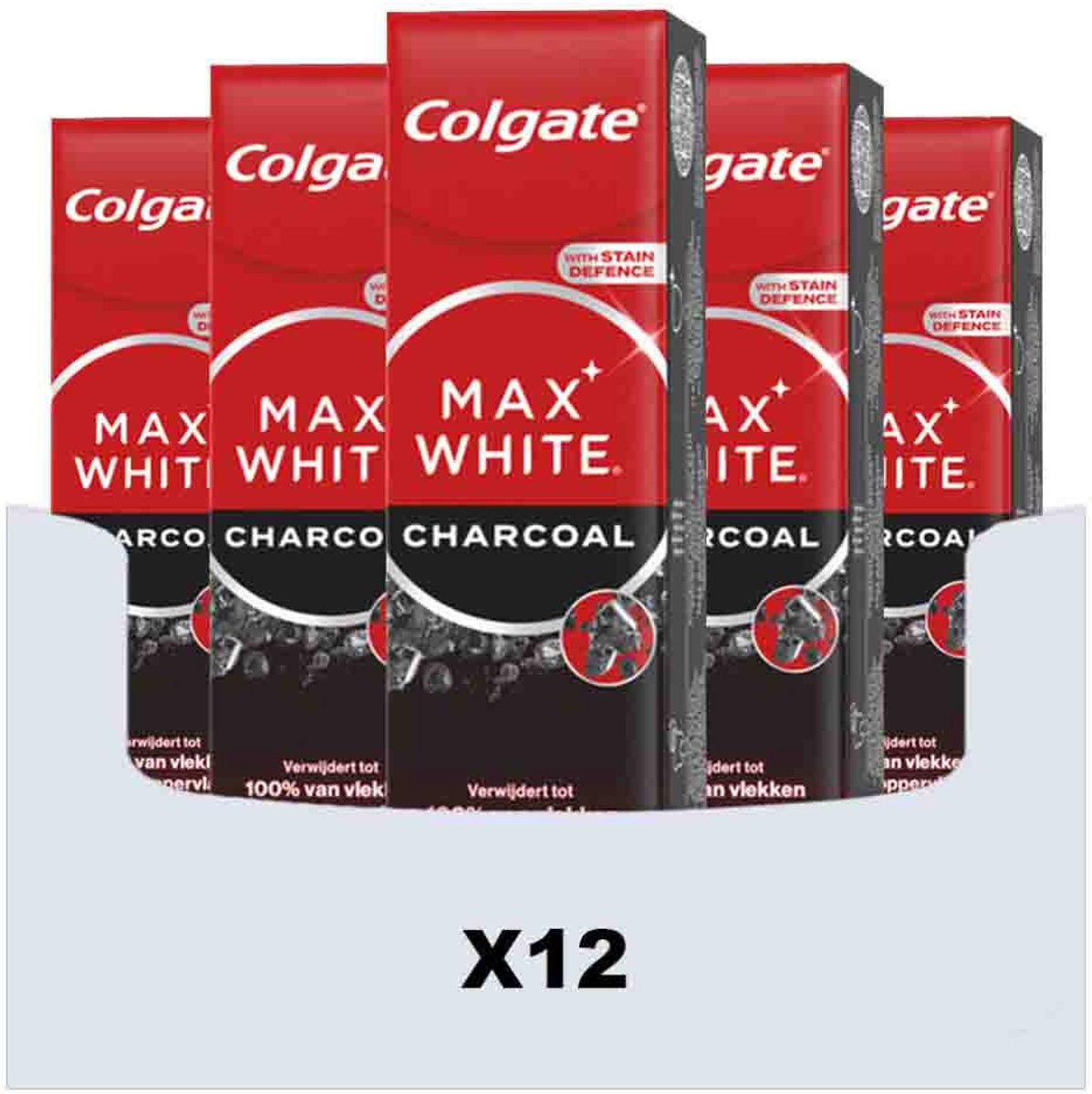 Colgate Max White Charcoal Whitening Tandpasta - 12 x 75ml - Voor Witte Tanden - Voordeelverpakking