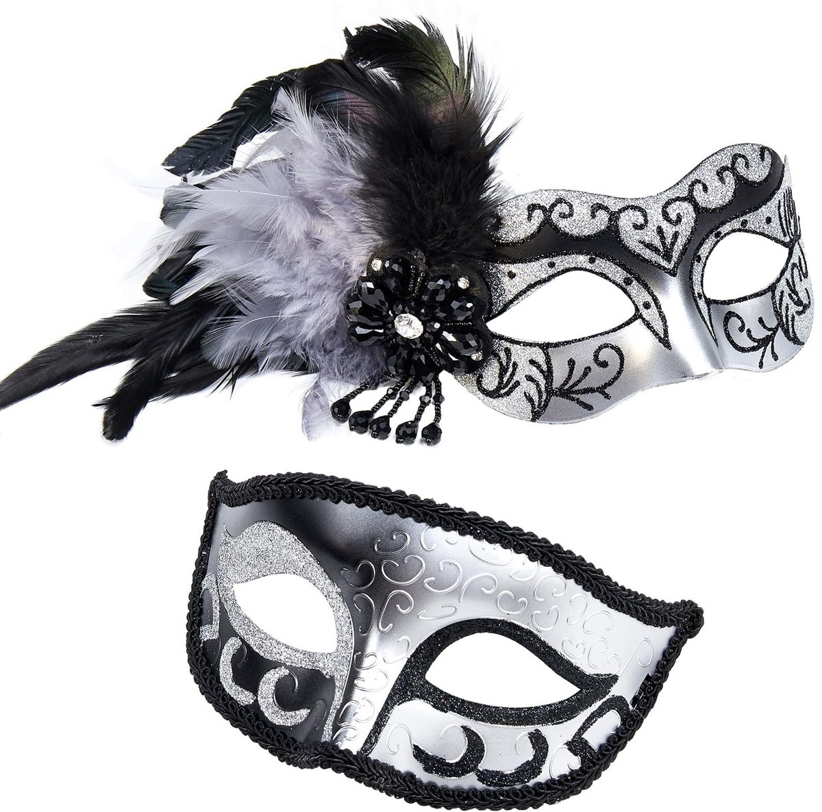 Omgoods - Nieuwe Masquerade Masker met Veer voor Stellen - Elegante Kostuummasker voor Feesten