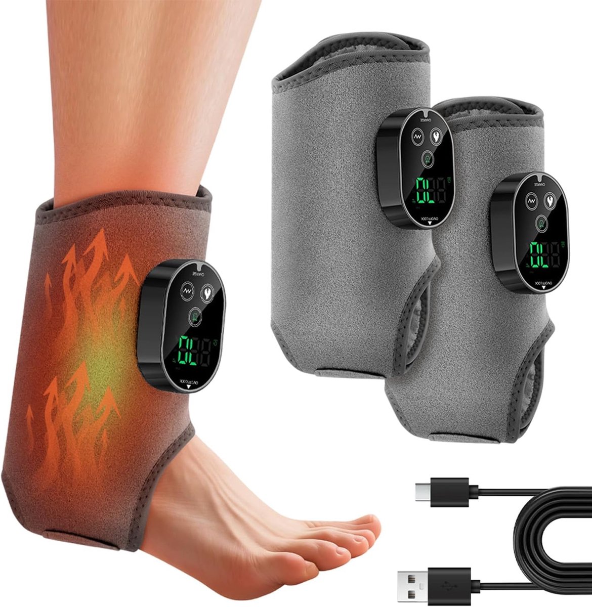 Elektrische voetmassagers, 3-in-1, draadloos, met timer, 3 vibratiestanden en 6 warmteniveaus, draagbaar draadloos voetmassageapparaat voor de bloedcirculatie