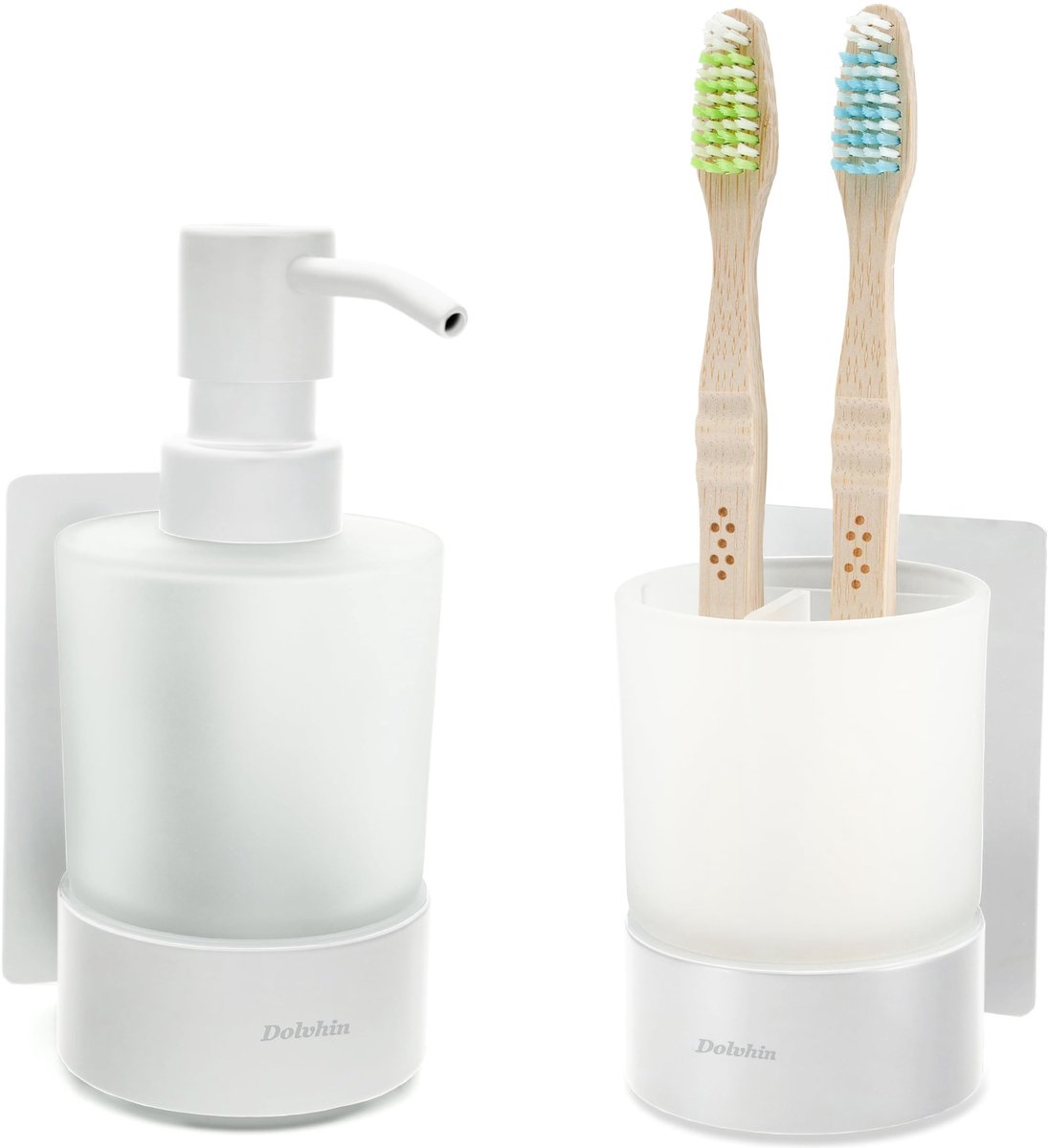Omgoods - Frosted Glass Handzeepdispenser en Tandenborstelhouder Set in Mat Wit