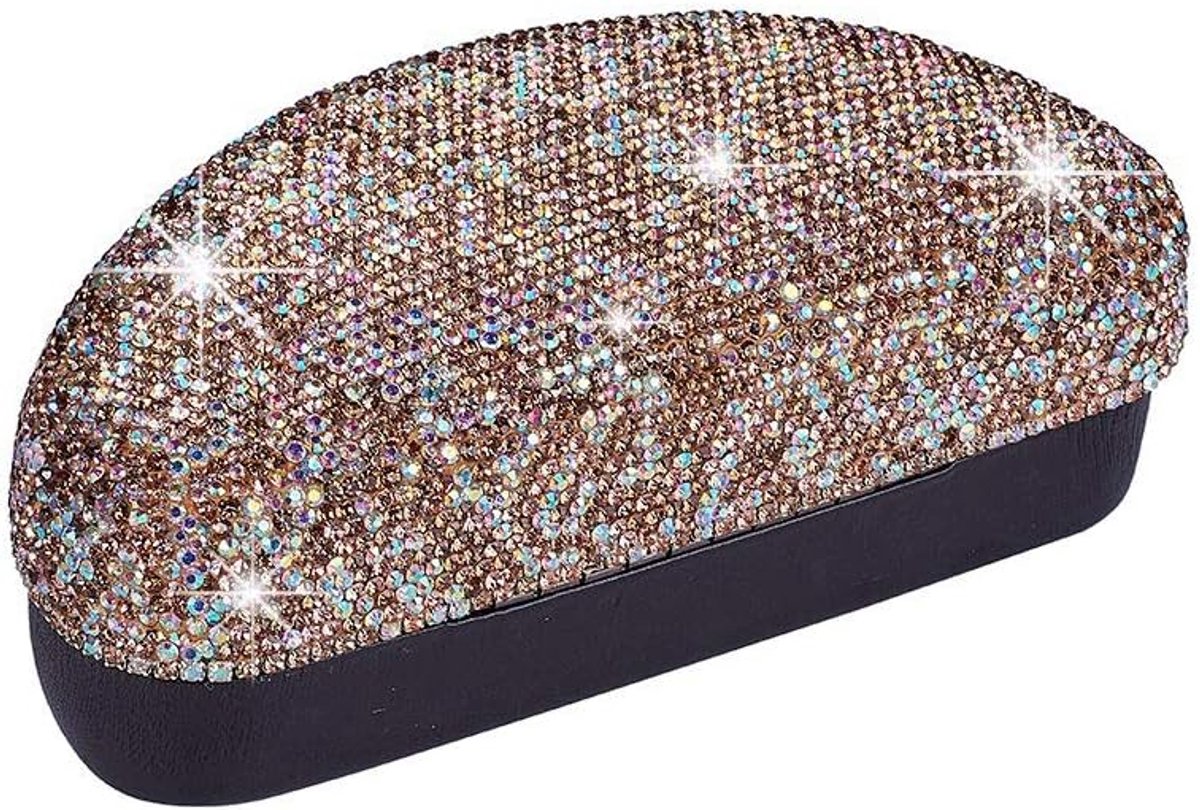 Zonnebril etui hardcase Glizter, bling brillenkoker met diamant strass, zonnebril case organizer box, zonnebril etui harde schaal opvouwbaar voor vrouwen heren kinderen auto, goud, Eén