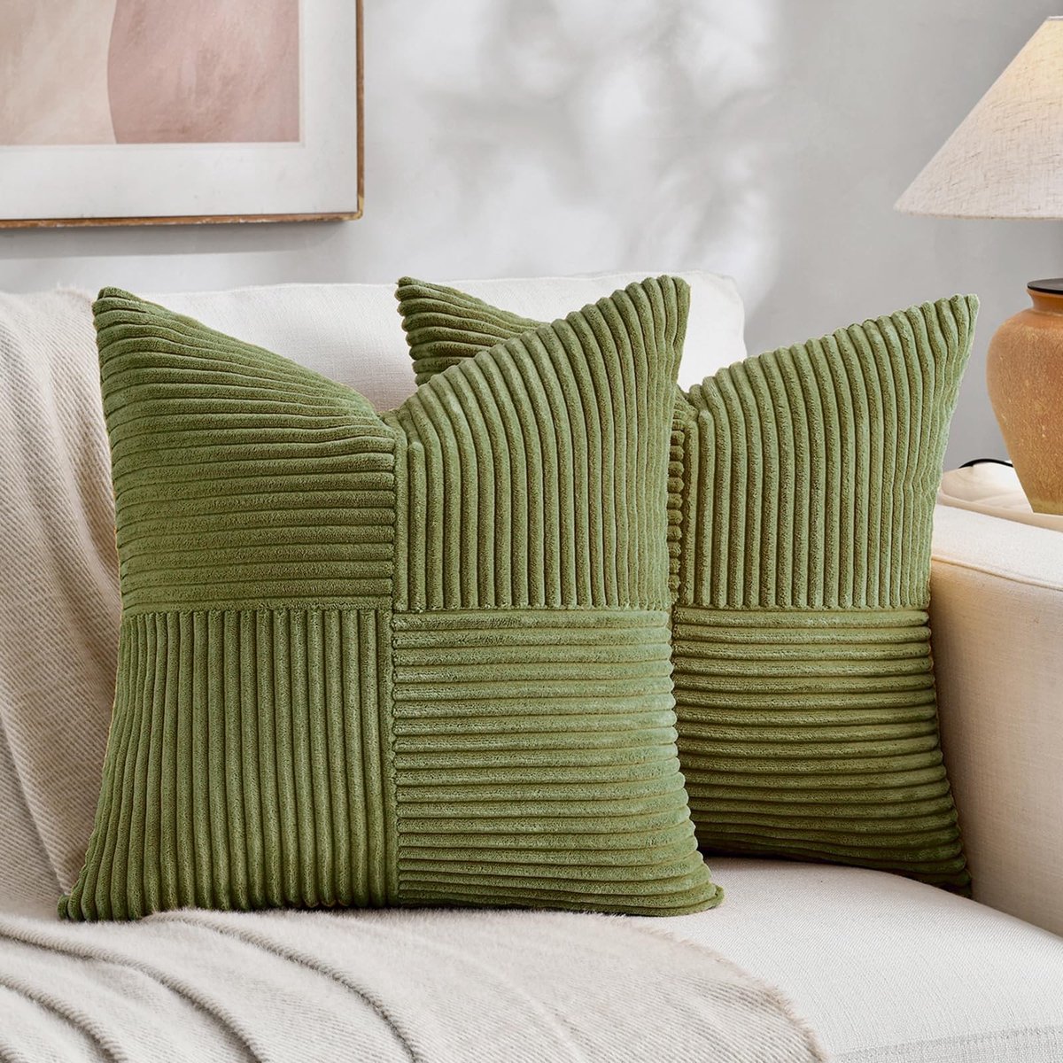 Omgoods - Set van 2 witte boho-kussenhoezen 60x60 cm met kruispatroon