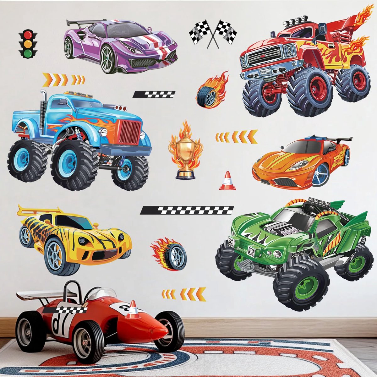 Omgoods - Racing Car Wandstickers voor Kinderkamers - Makkelijk Plakbare Wanddecoratie