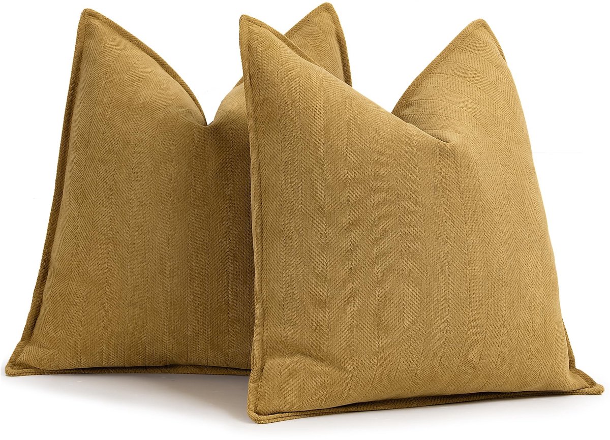 Omgoods - Set van 2 Chenille Kussenhoezen 50x50cm in Geel voor Luxe Woondecoratie