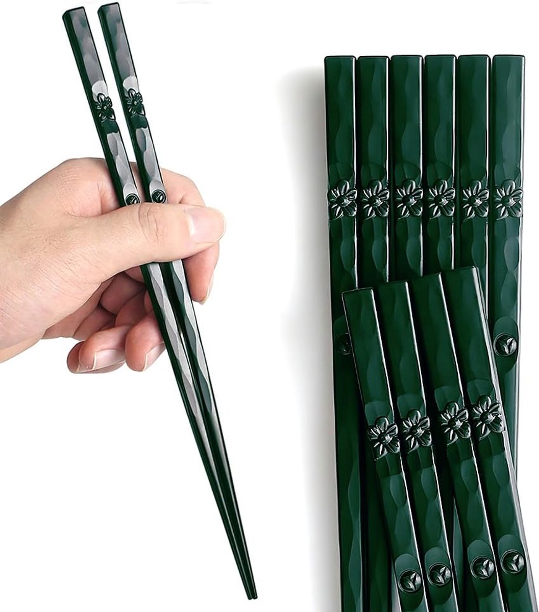 Eetstokjes van glasvezel, Japanse stijl, mooi design, antislip, herbruikbaar, met geschenkdoos, 5 paar