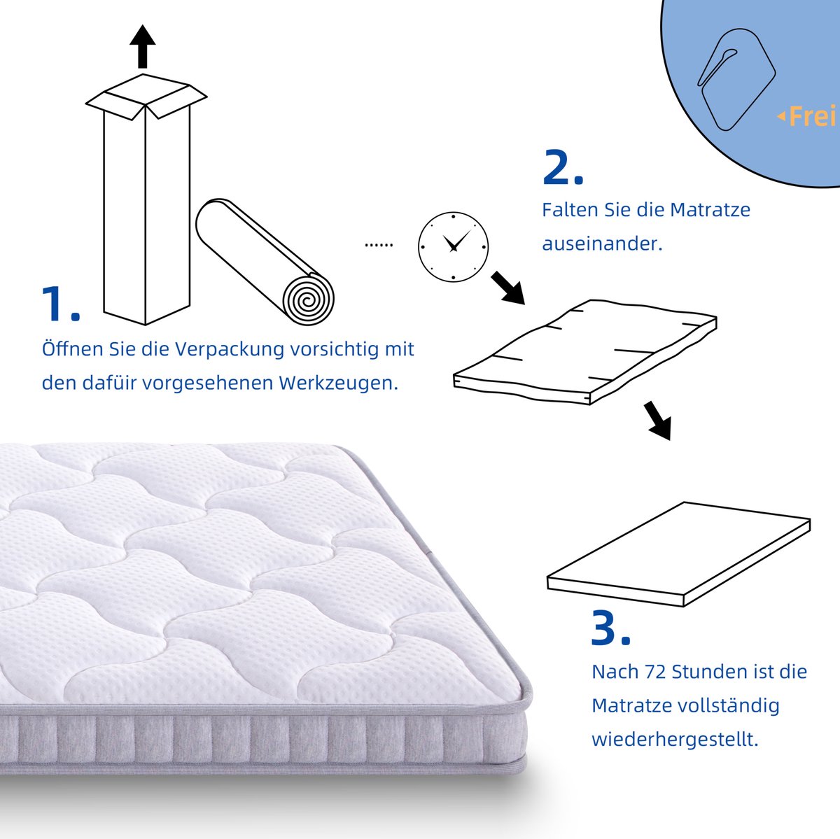 MIVRAY Matras 90x200x10 cm Pocketveringmatras 7 Zones Traagschuim H3 Voor Slaapbank En Opklapbed Wit Oeko Tex