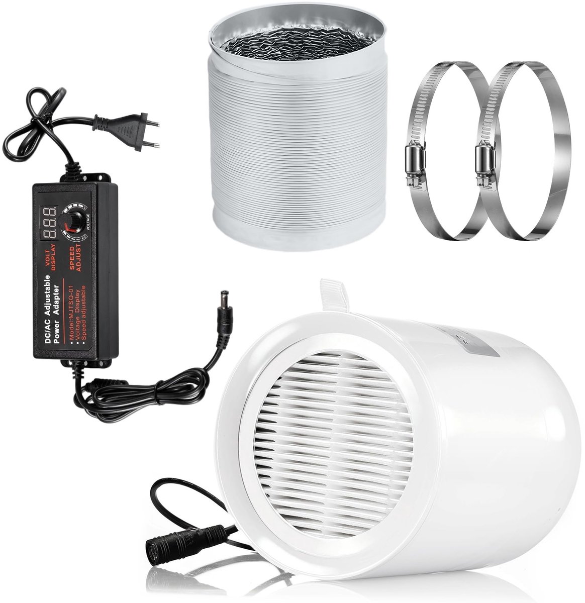 Omgoods - 100mm Inline Duct Ventilator met 2m Duct Hose voor Badkamer en Keuken