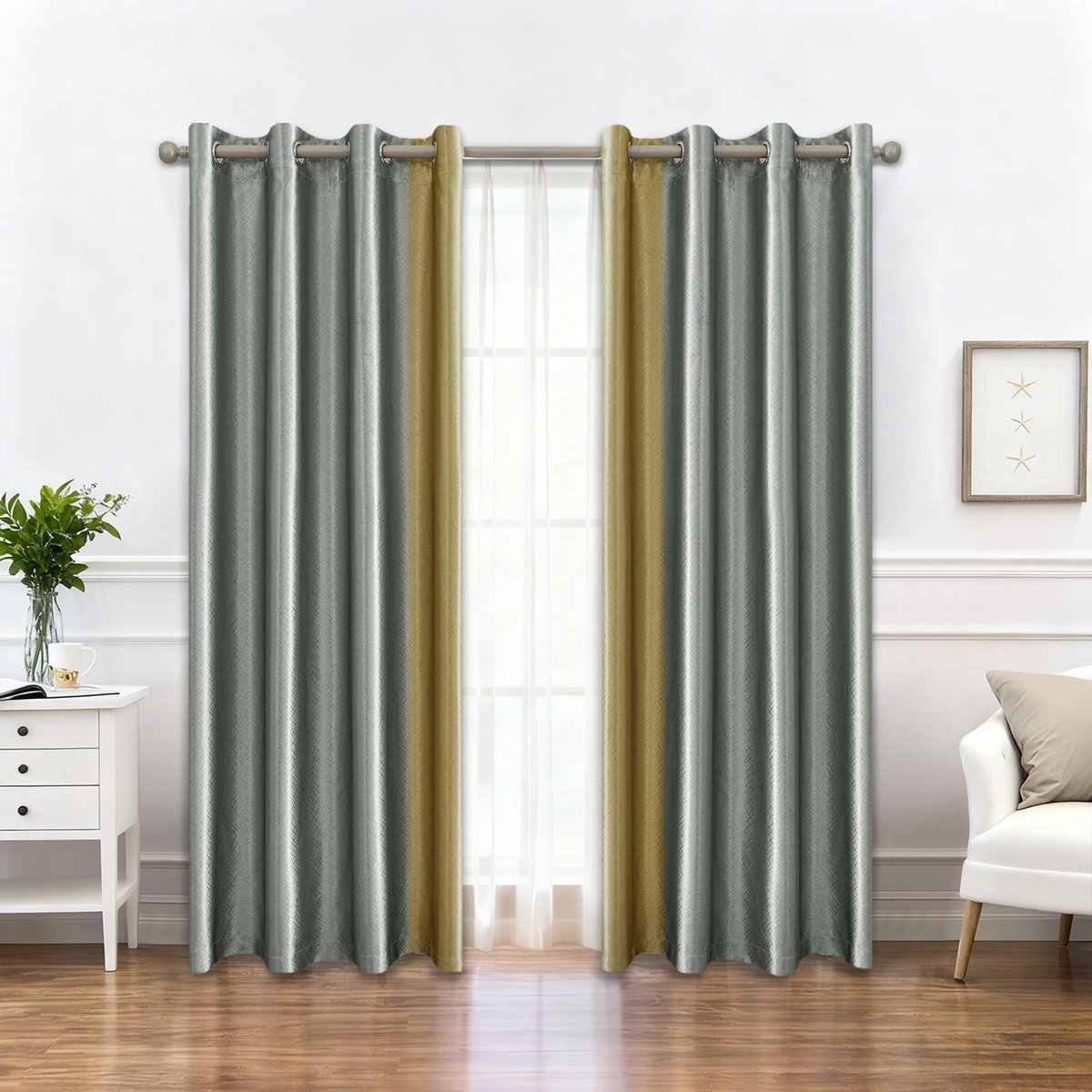 Omgoods - Binnen Gordijnen Set van 2 140 x 260 cm GrijsGeel