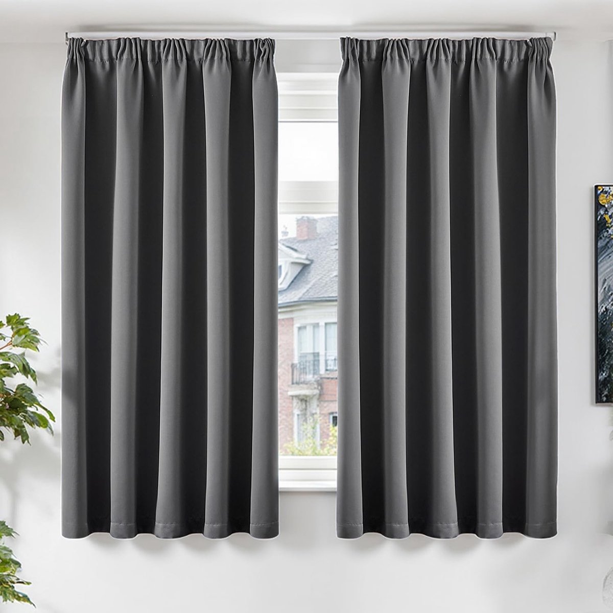 Omgoods - Blackout Gordijnen - Opaak met Rimpelband - Set van 2 - 160 x 140 cm - Donker Grijs