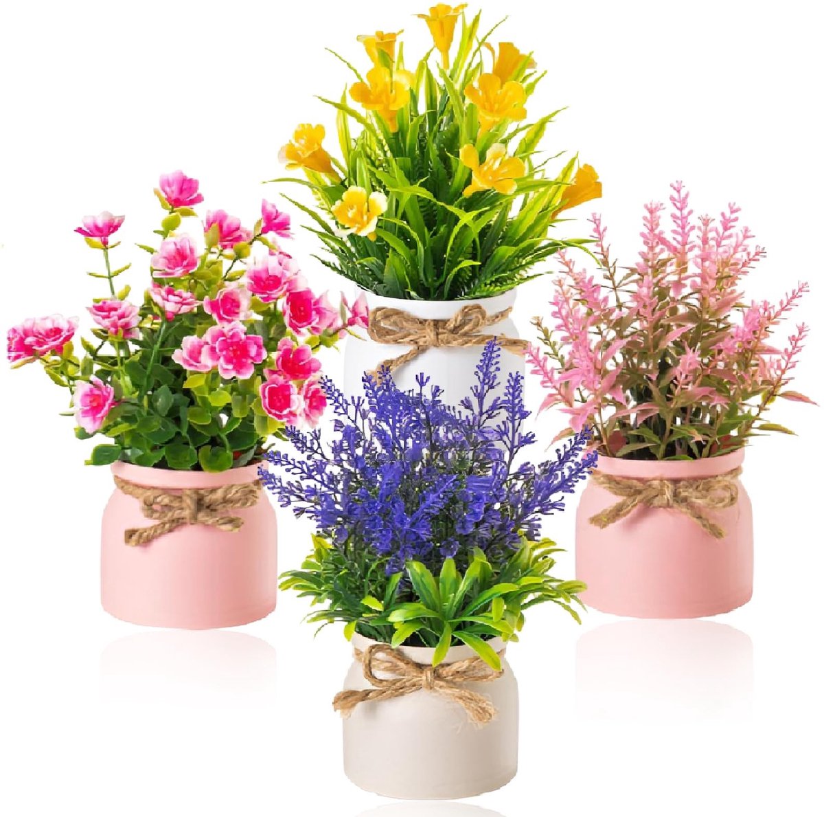 Omgoods - Set van 4 Kunstbloemen met Pot - Decoratieve Kunstplanten voor Thuis en Kantoor
