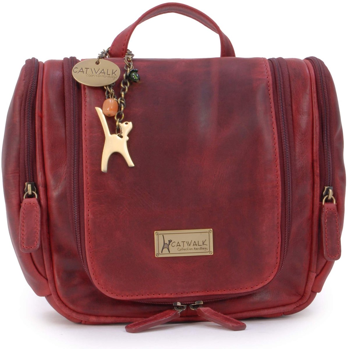 Omgoods - Grote Toilettas Dames - Leren Necessaire met Haak - Reis Make-up Tas - Maisie - Rood