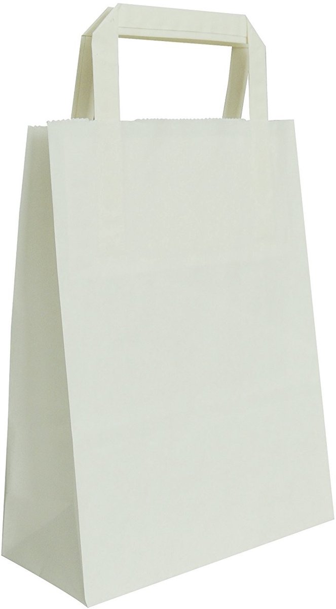 Omgoods - Carte Dozio Shopper van Papier, Wit met Platte Handvatten - 25 Stuks, 27+12x37 cm