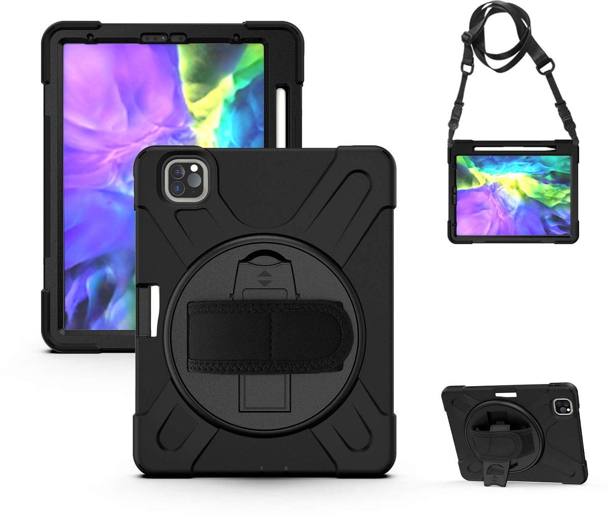 Omgoods - 360 Rotating Rugged Case voor iPad Pro 11 Inch 2020 - Schokbestendig met Stand - Zwart
