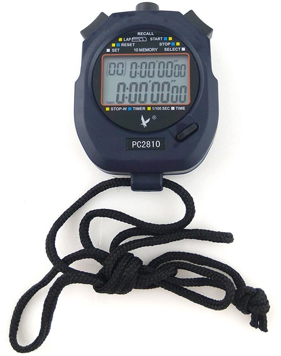 Omgoods - Handheld Digitale Stopwatch - Sporttimer - Countdown Alarm - Zwart - 10 Geheugen - Voor Trainingen - PC2810