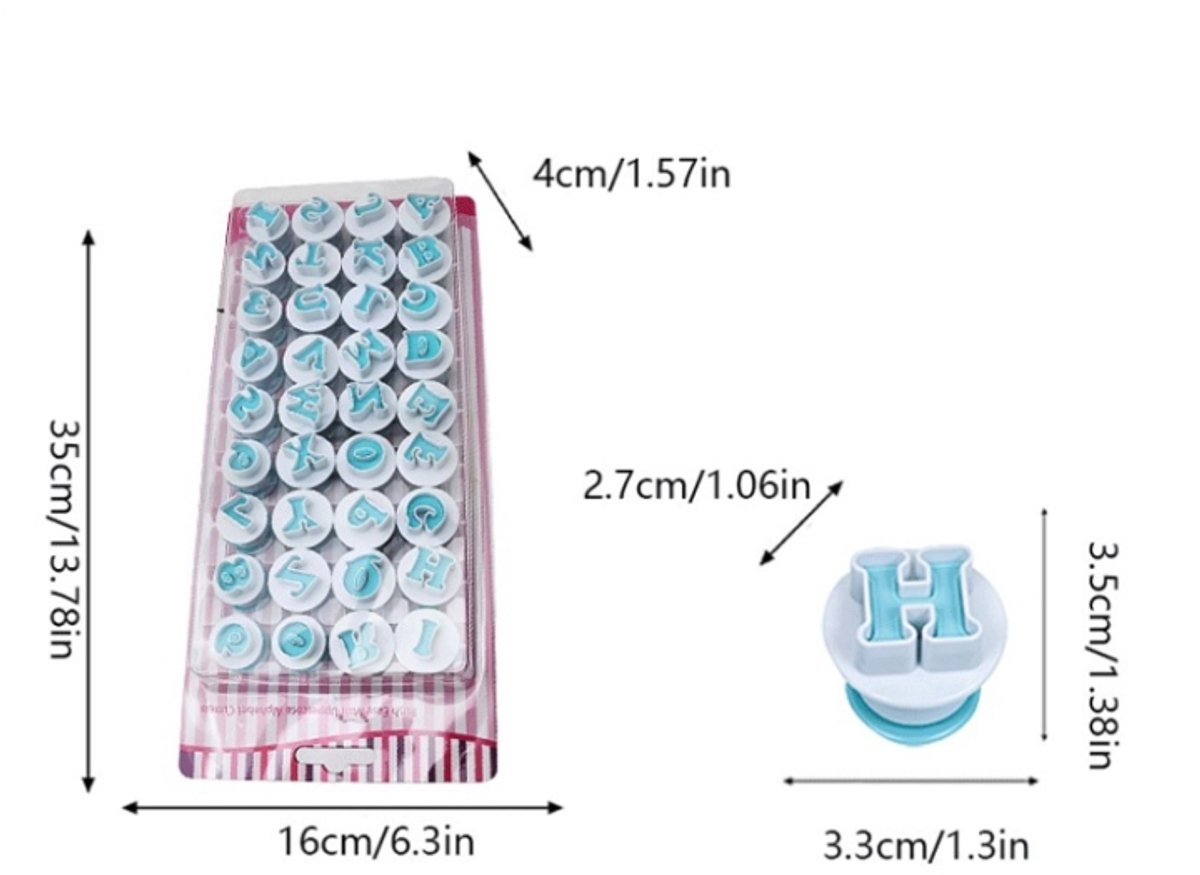 36 stuks-Stempelvorm - Alfabet- en cijfervorm - Veerpersvorm - Drukvorm - Snijgereedschap - Geschikt voor bakken, koken en taartdecoratie - Blauw - 3,3*3,5*2,7 cm