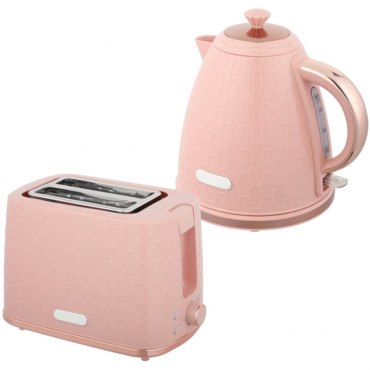 Waterkoker En Broodrooster Set - Roze Ontbijtset - Keuken Set - 2200W Waterkoker - Snelkokend - 7 Standen - Veilig - Kruimellade - Keuken - 1,7L - 2 Delig - Roze