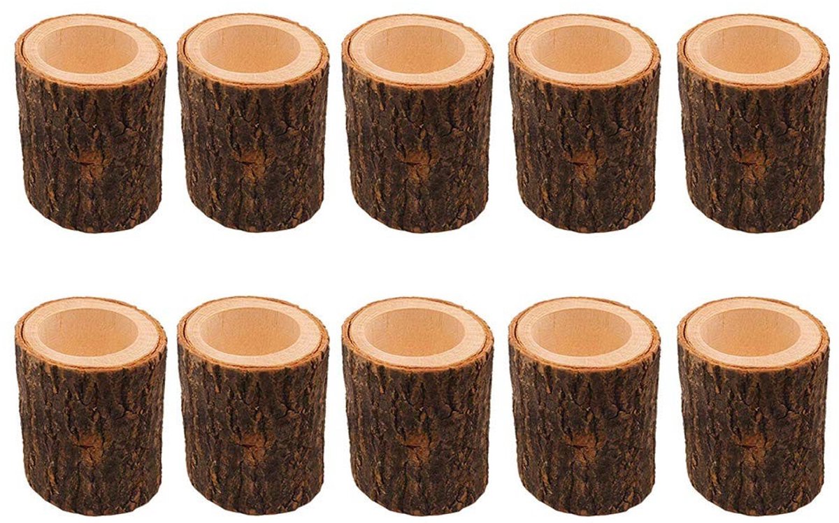 Omgoods - Set van 4 Houten Kaarsenhouders voor Planten en Decoratie