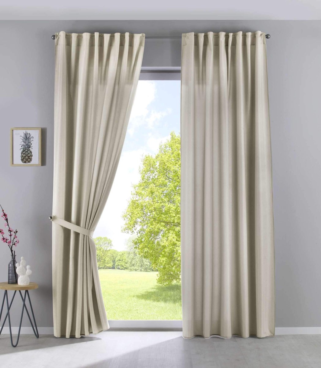 Omgoods - Set van 2 Gordijnen met Verborgen Lussen - Cationic Jena H x B 225 x 140 cm Sand Opaque Linnenlook Gordijnen