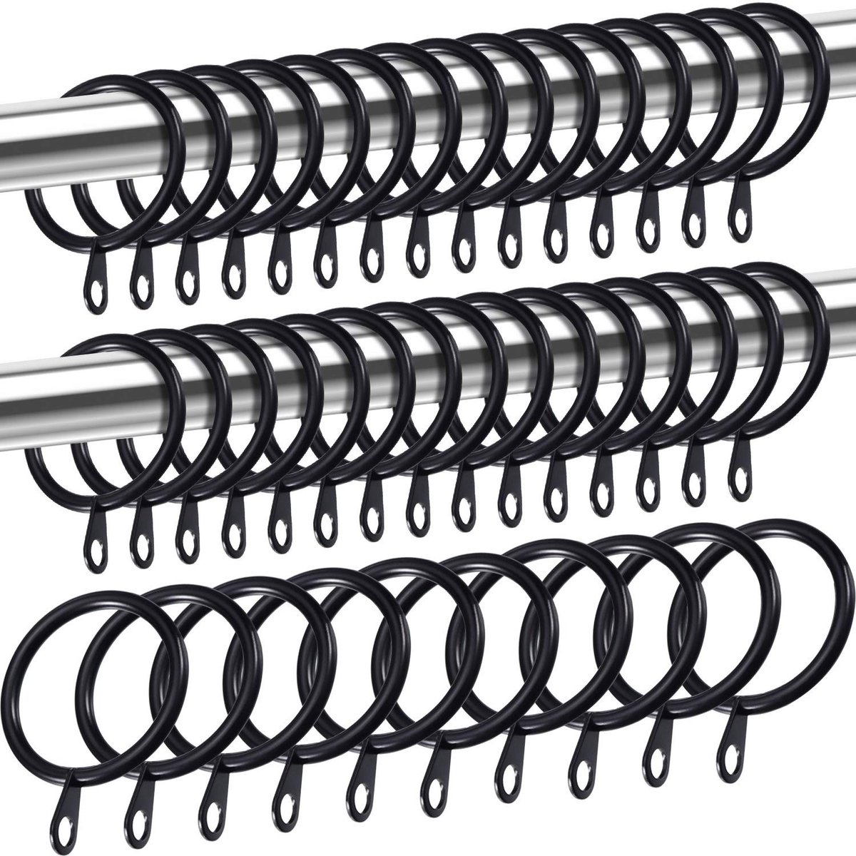Omgoods - 40 Stuks Metalen Gordijnringen met Oogjes - Geschikt voor 2cm Roede, Zwart