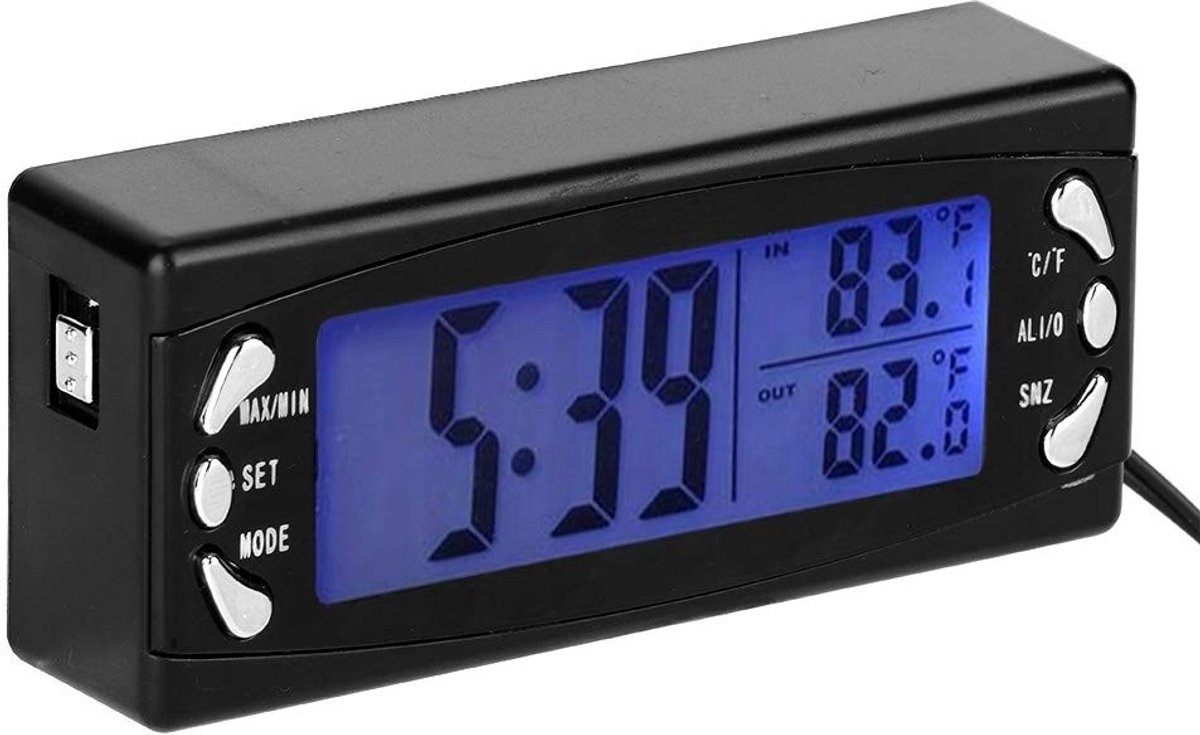 Omgoods - Digitale Auto Thermometer Klok - LCD Temperatuur Meter met Alarmfunctie