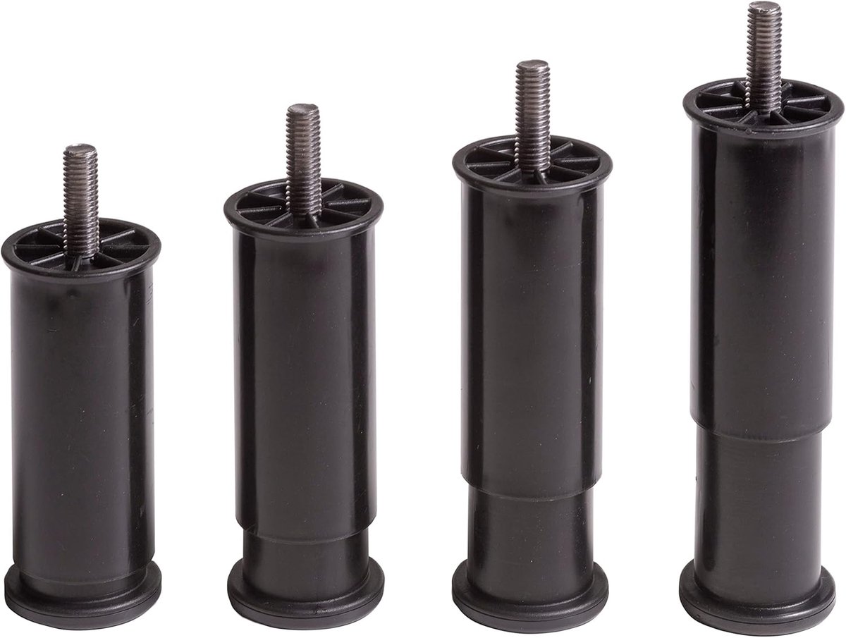 SnelShoppen - Set van 4 Verstelbare Meubelpoten - Hoogte Uitschuifbaar van 100 tot 145 mm - Zwarte Poten voor Keuken, Bank en Kasten - 45 mm Rek