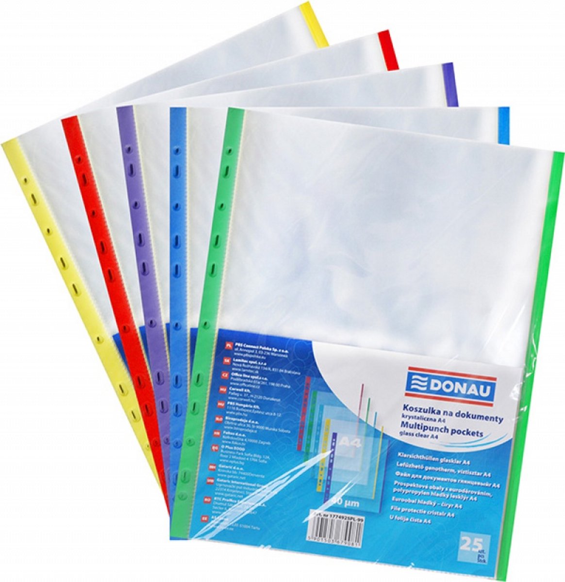 Showtas, A4, 40 micron, gekleurde rug (assorti), 11 rings, 25 stuks