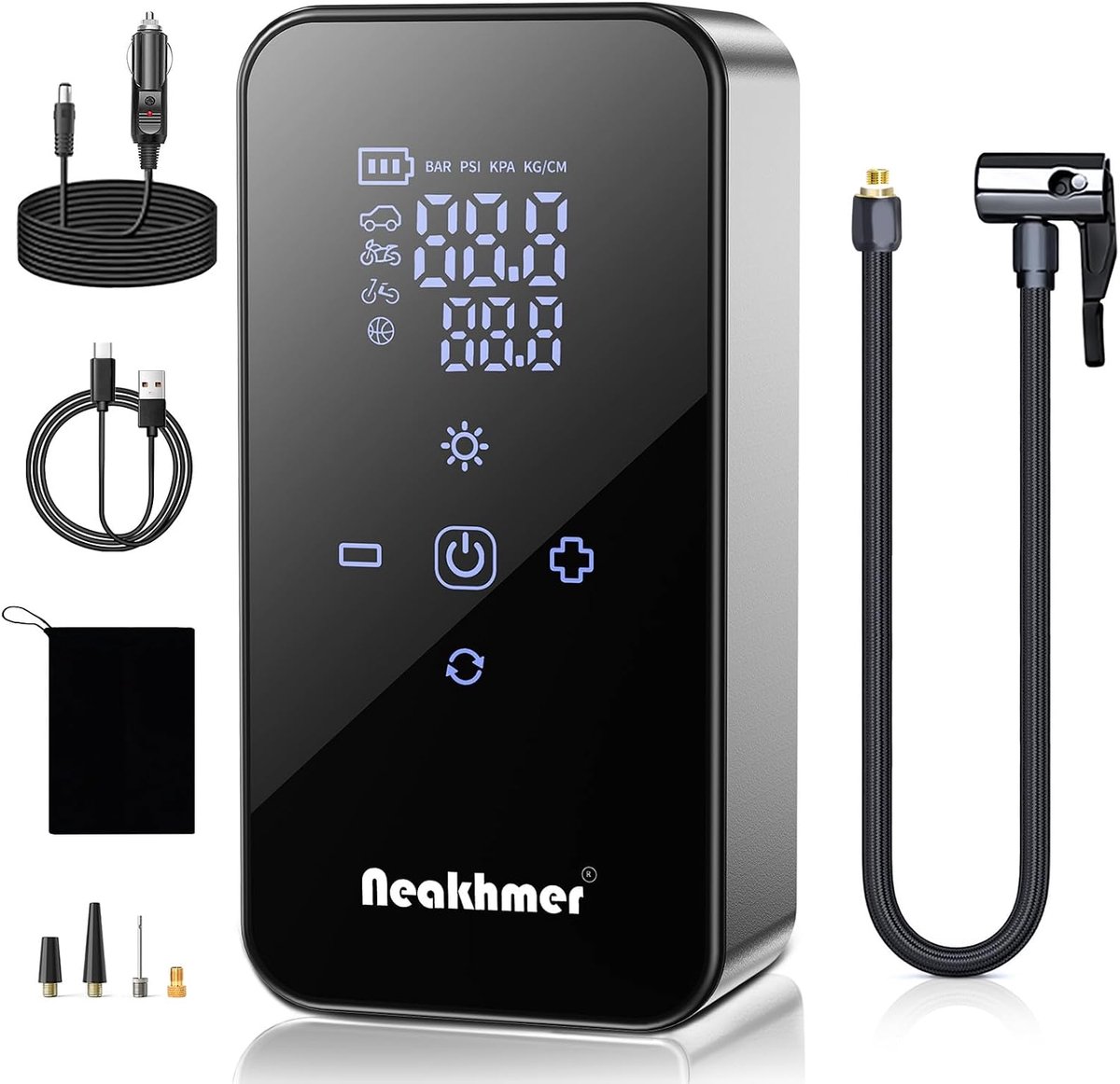 Thuys - Draadloze Mini Bandenvuller 150 PSI - 6000mAh - 18L/min - Autostand Uitschakeling - LED Zaklamp - voor Auto - Fiets en Motor