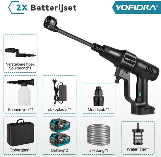Yofidra Draadloze Hogedrukreiniger - 70 bar - Hogedrukreiniger Accu - 6-in-1 Design - 246 l/h Terrasreiniger - Mobiel Hogedrukwaterpistool - voor auto's, terras en ramen van Yofidra — afbeelding 3