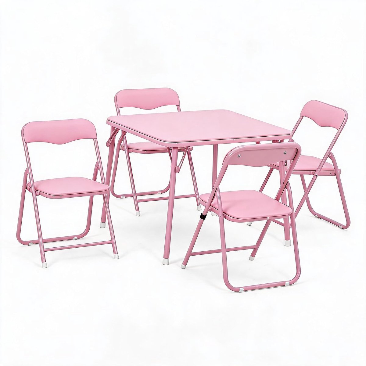 Opklapbare Kindertafel met Stoelen - 5-Delige Speeltafelset (1 Tafel & 4 Stoeltjes) - Zacht Gevoerd PU-Leder - Veiligheidsvergrendeling & Afgeronde Hoeken - Activiteitentafel voor Spelen, Knutselen & Eten - roze