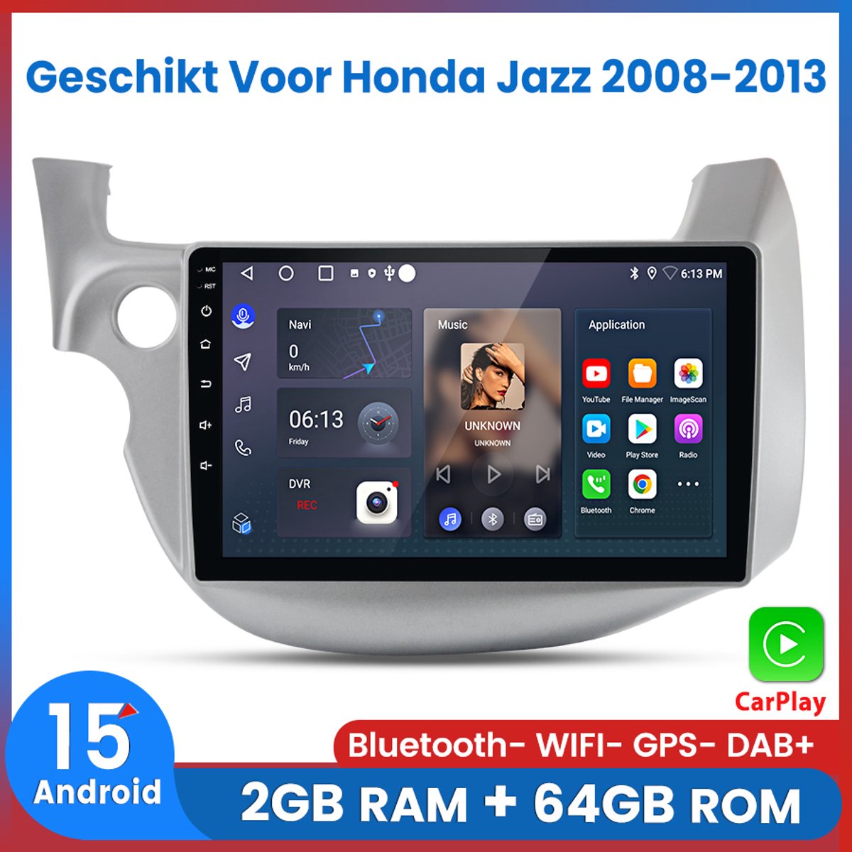 Awesafe Autoradio - Geschikt Voor Honda Jazz 2008 t/m 2013 - RAM 2GB+ROM 64GB - Android 15 - Draadloos Apple Carplay & Android Auto - Bluetooth & Wifi GPS Navigatie - 2008 2009 2010 2011 2012 2013
